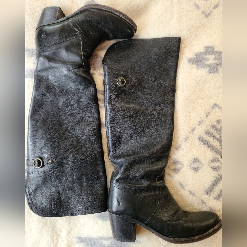 Frye Jane Tall Cuff Boots | Women’s Size 8 | Vintage Black Leather Riding Boots